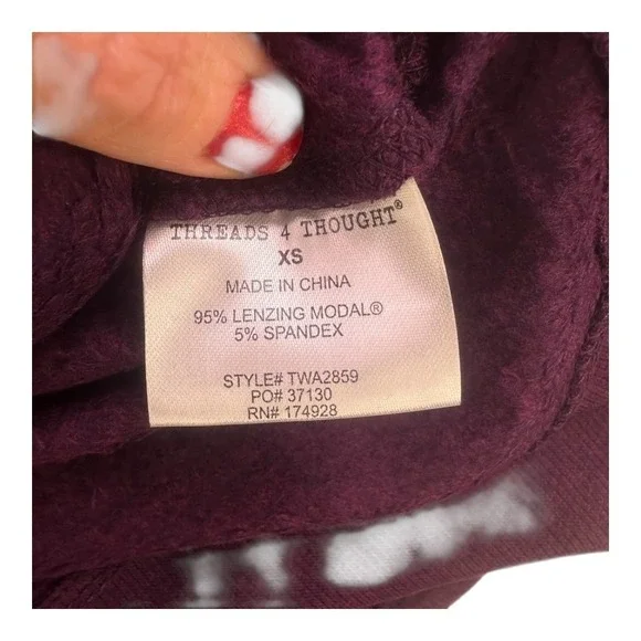 Threads 4 Thought Plum Fleece Lined Crewneck Sweatshirt XS NWT - Picture 5 of 16